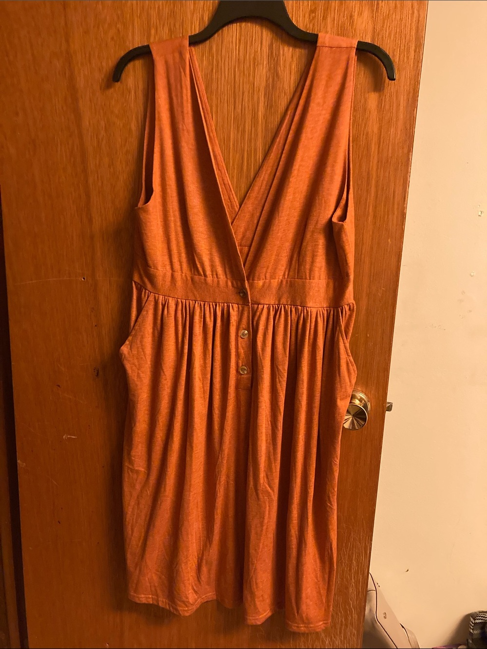 Tickled Teal Sleeveless V-Neck Orange Midi Dress with Pockets